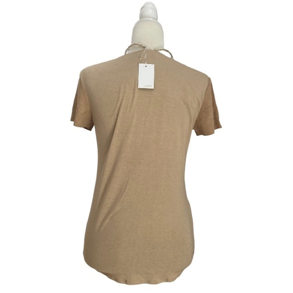 ECRU Clothing Suede Leather V Neck Short Sleeve Top NWT in Caramel Tan - Picture 2 of 8
